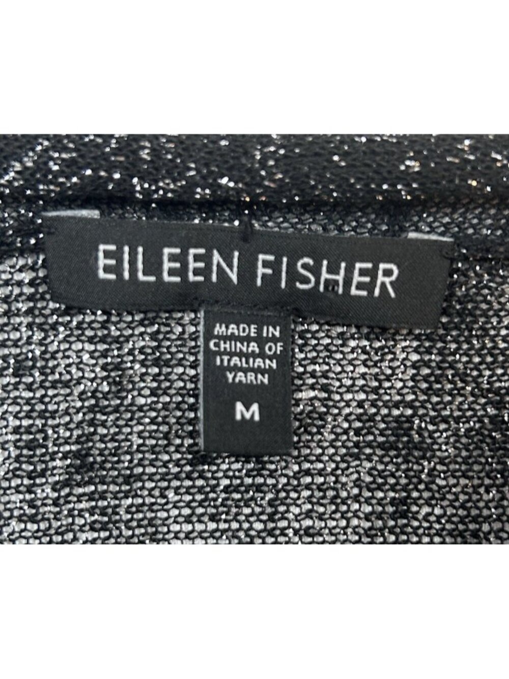 Eileen Fisher Metallic Linen Blend Lagenlook Cardigan Black Silver Women’s M - Picture 3 of 7
